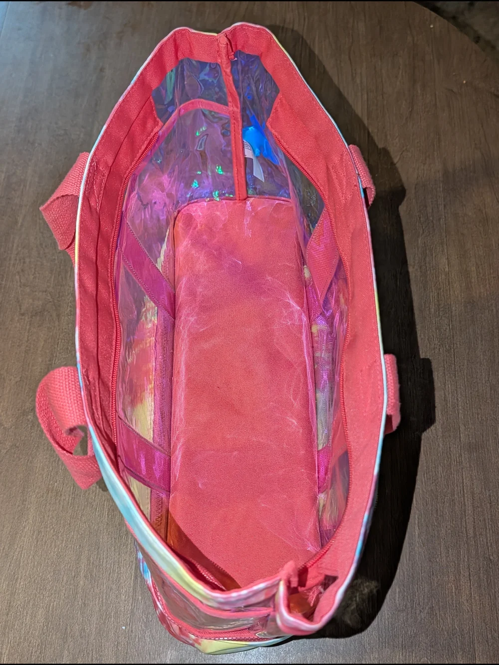 No Boundaries Pink Tie-Dye Clear Beach Tote with Holographic Panels